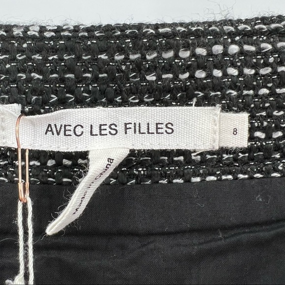 Avec Les Filles High-Waist Zip-Front Tweed Black & White Metallic Mini Skirt NWT - Picture 5 of 8